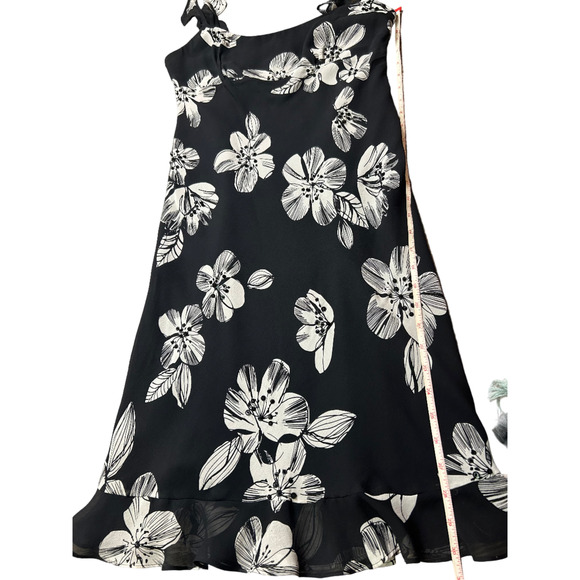 Vintage Kelly and Diane Silk Mini Dress Black White Beaded Floral Size 2 - Picture 6 of 7